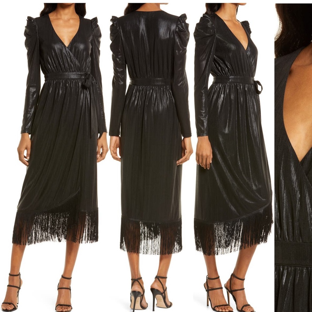 Lulus - Black Dress - Dream Big Metallic Puff - Picture 2 of 5